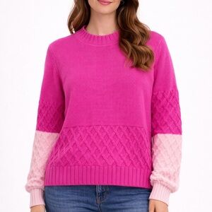 crown & ivy Pink Colorblock Cable Knit Crewneck Sweater